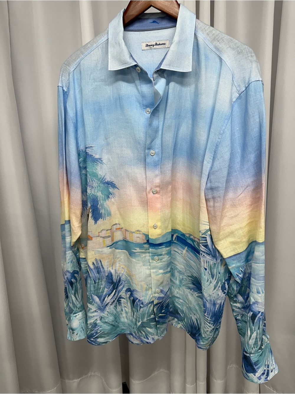 Tommy Bahama forte Dei Marmi Seas Pastel Sunset Palm Print Linen Shirt large
